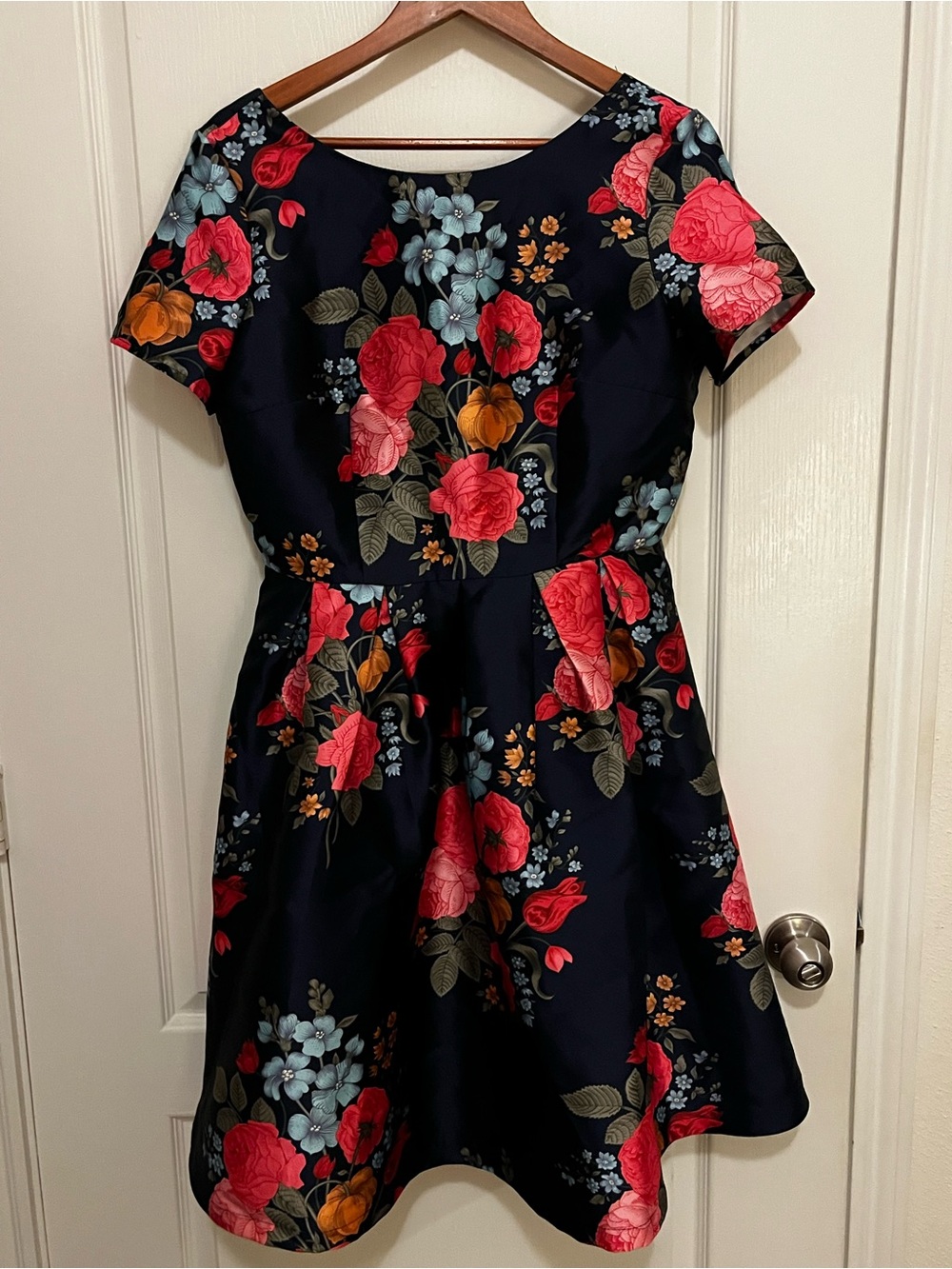Chi Chi London Navy Floral Fit-and-Flare Dress with Pink Rose Print